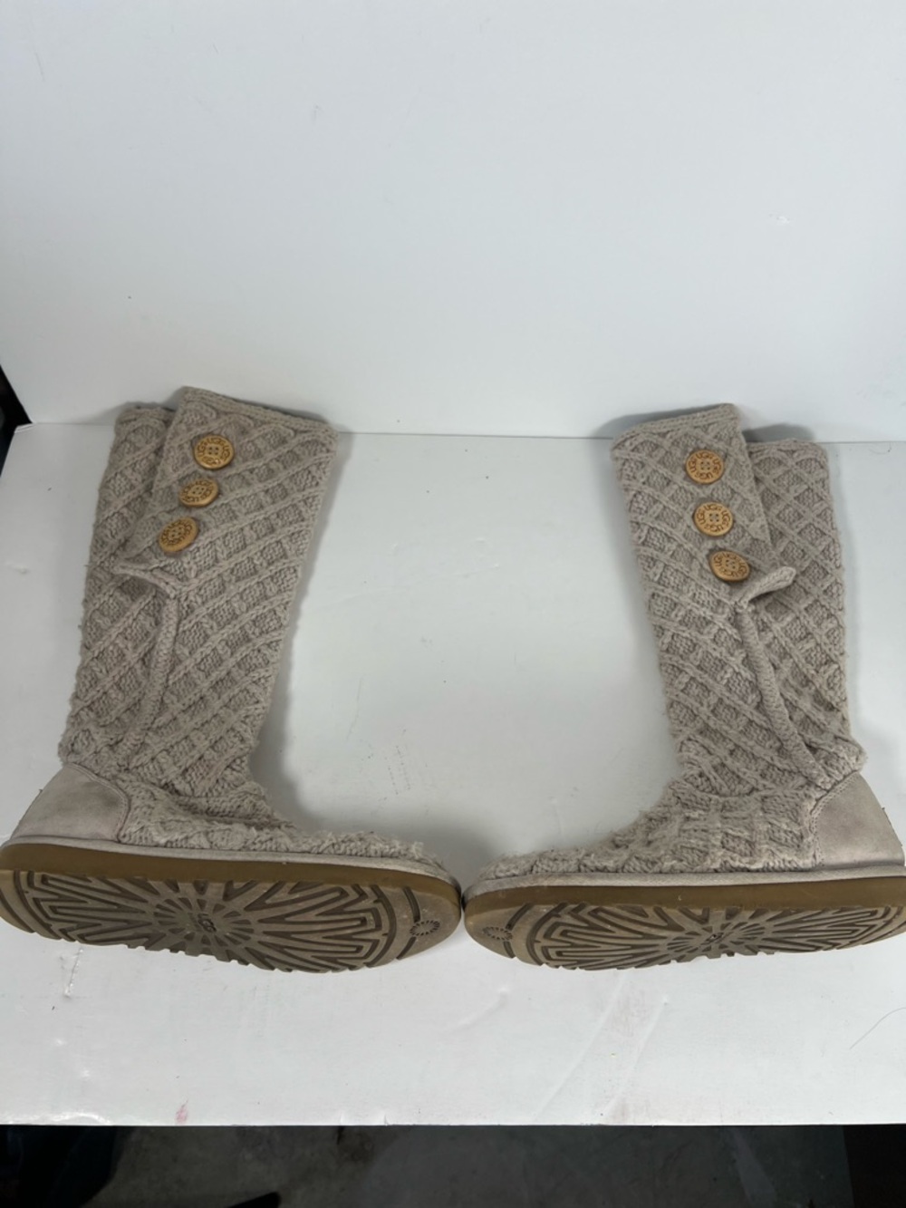 UGG Tall Knit Button Boots - Light Taupe